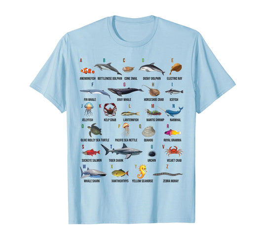 A-Z Ocean Life Alphabet Marine Creatures Exploration T-Shirt
