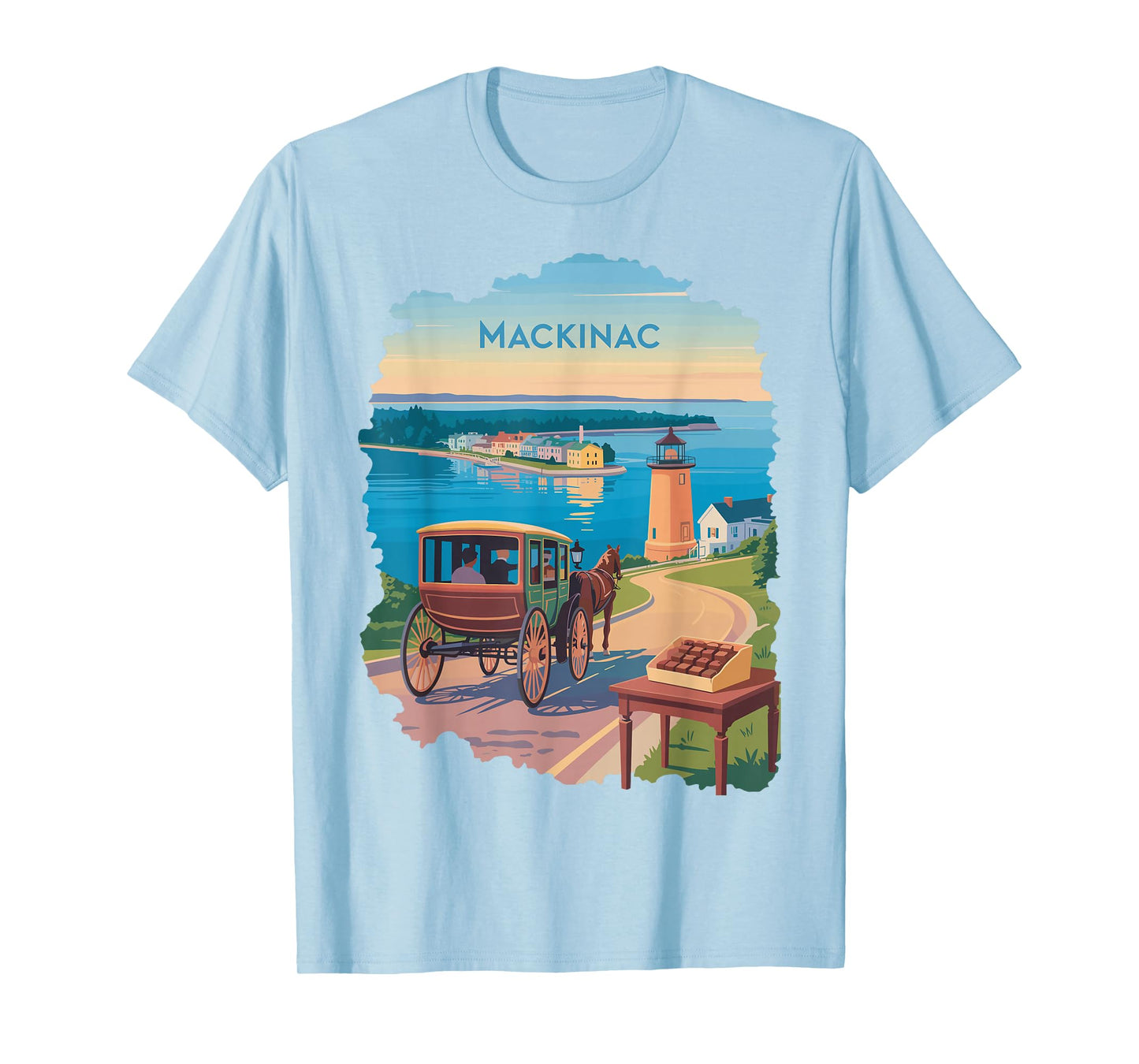 Mackinac Island carriage bridge lakeview vintage ferry scene T-Shirt