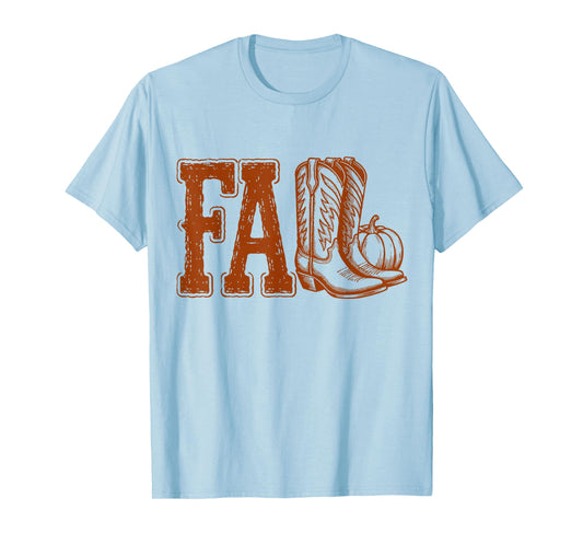 Western Cowboy Thanksgiving Fall Boots Pumpkin Cowgirl Women T-Shirt
