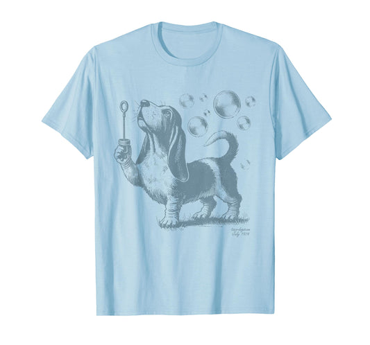 Retro Funny Basset Hound Blowing Bubbles Dog Lover Mom Dad T-Shirt