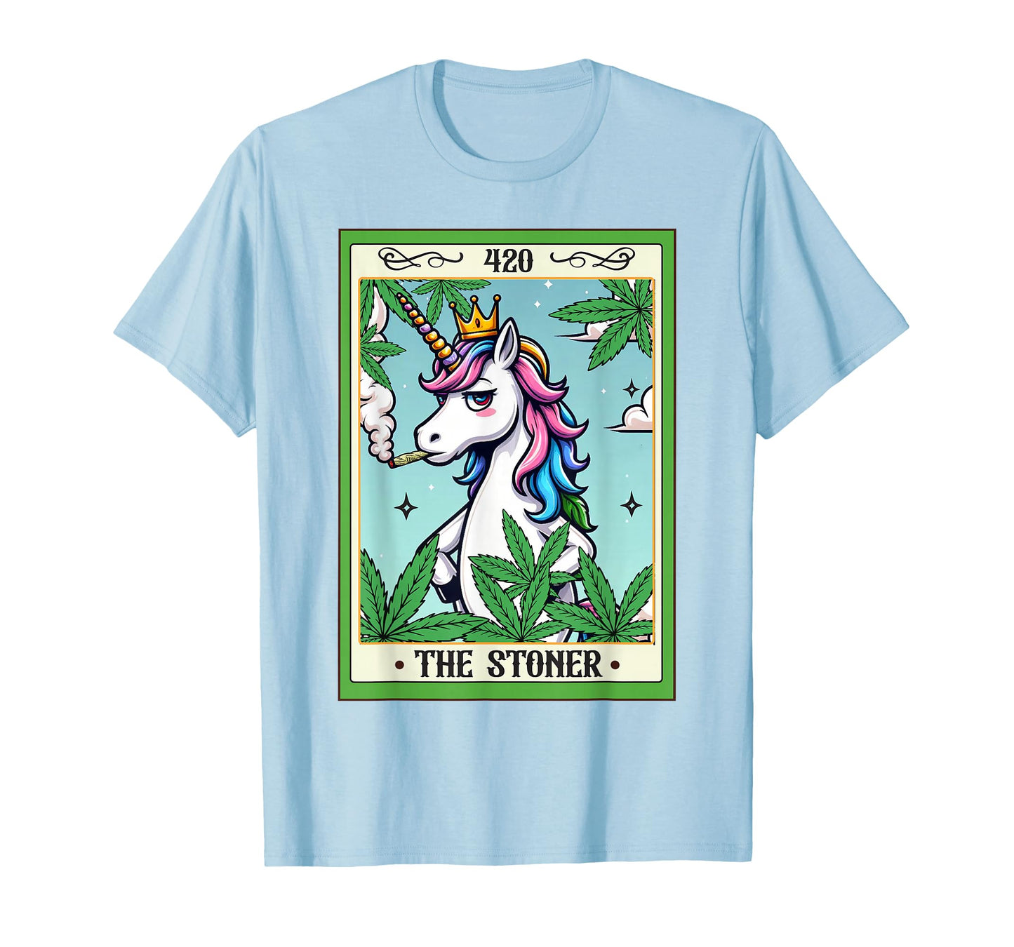 Cannabis Weed Unicorn Smoking 420 The Stoner Tarot Card T-Shirt