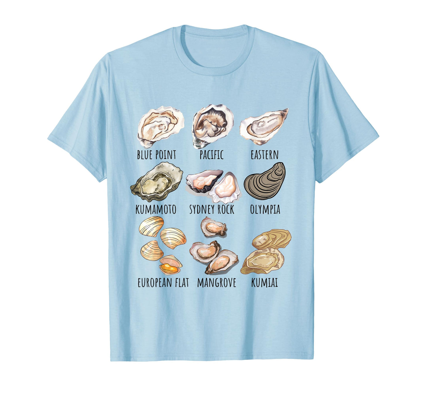 Different Type of Oysters Breed Collection,Cute Oyster Lover T-Shirt