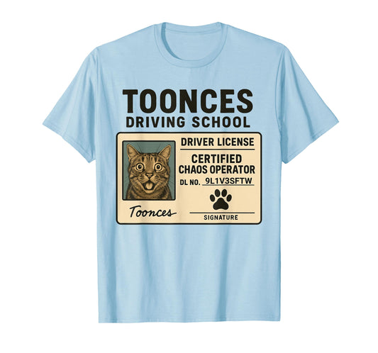Toonces Driving School Funny Cat 9 Lives License T-Shirt