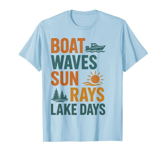Boat Waves Sun Rays Lake Days Retro Summer - Lake Life Vibes T-Shirt