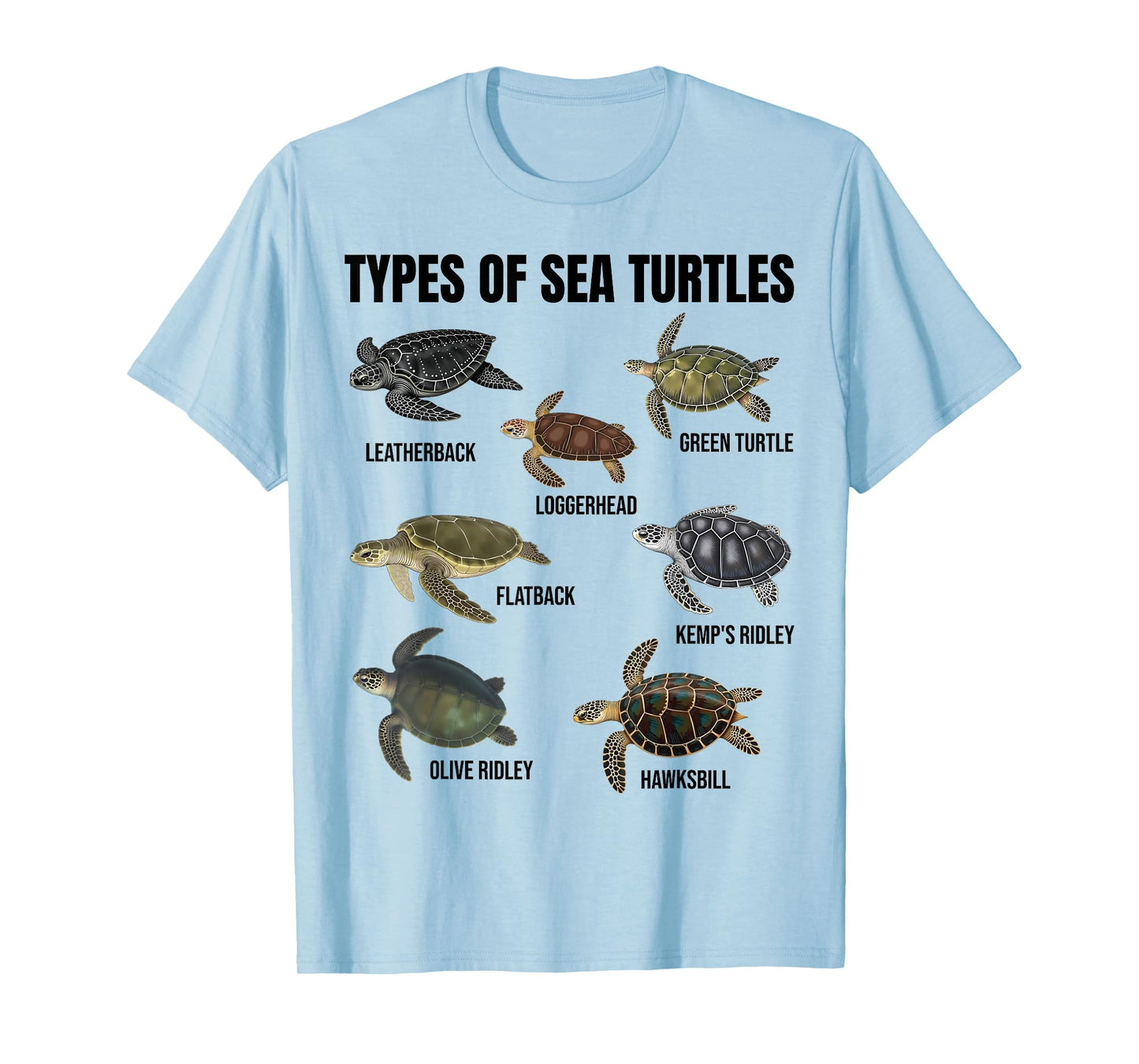 Types of Sea Turtles Marine Turtle Species Educational Chart T-Shirt
