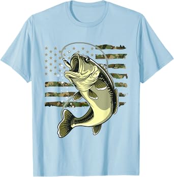 Bass Fish Fishing USA American Flag Camouflage Fisherman T-Shirt