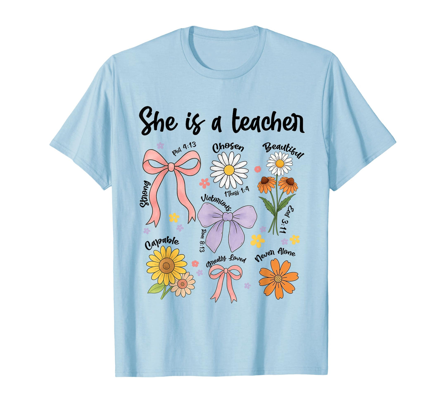She is A Teacher Christian Floral Coquette Bow Teaching Life T-Shirt
