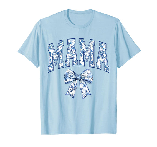 Groovy Mama Coquette Bow Blue Floral Mother's Day Mom Life T-Shirt