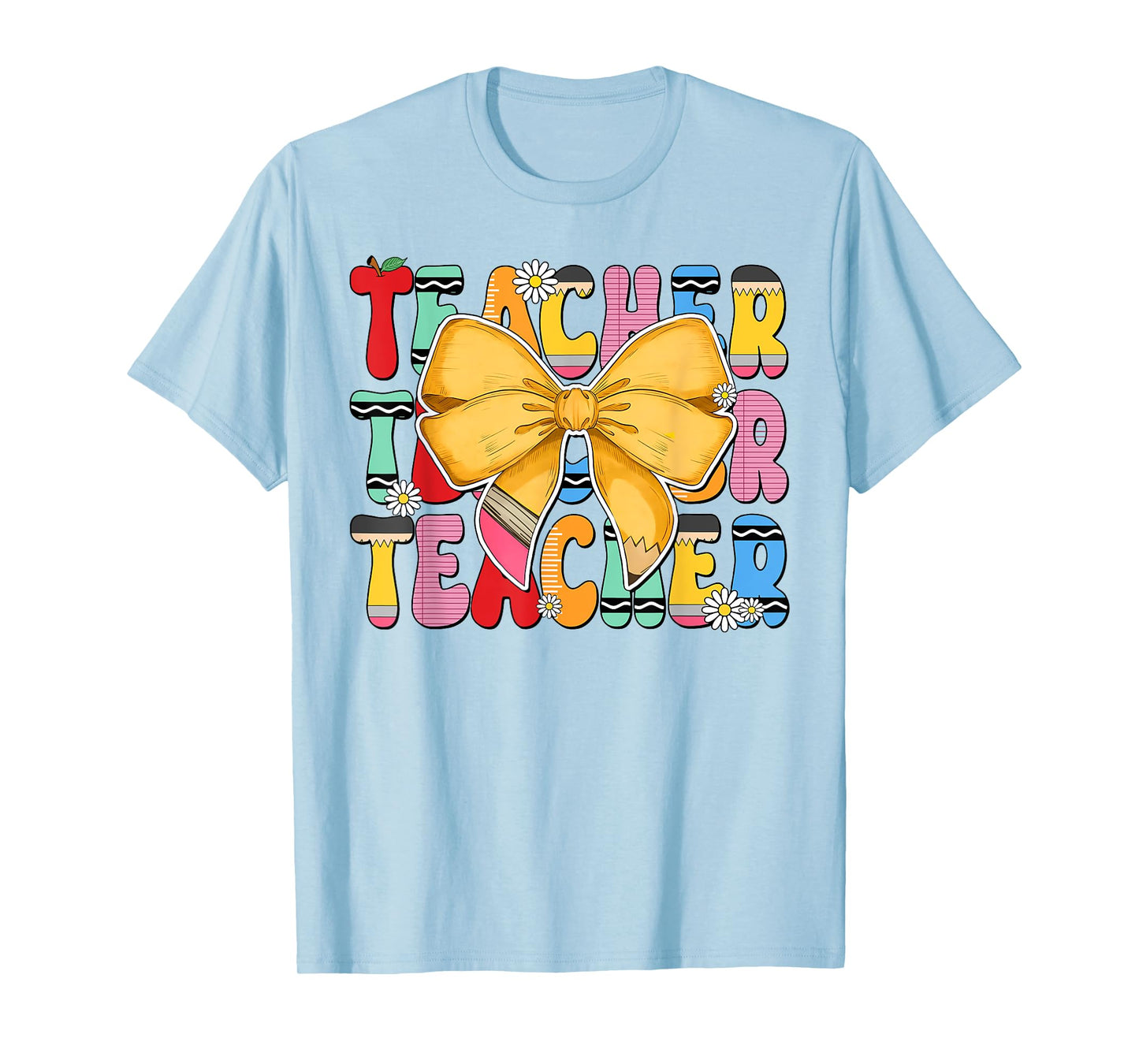 Teacher Pencil Coquette Bow Funny Back To School Teacher Men Women T-Shirt