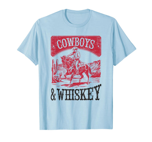 Cowboys & Whiskey, Vintage Bronc Rider Cowgirl T-Shirt