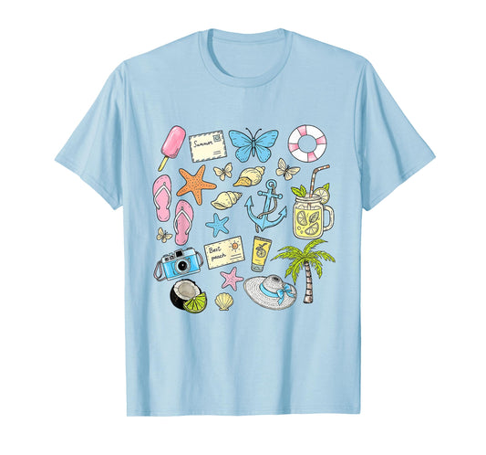 Coastal Aesthetic Beach Trip Starfish Seashell Summer Vibes T-Shirt
