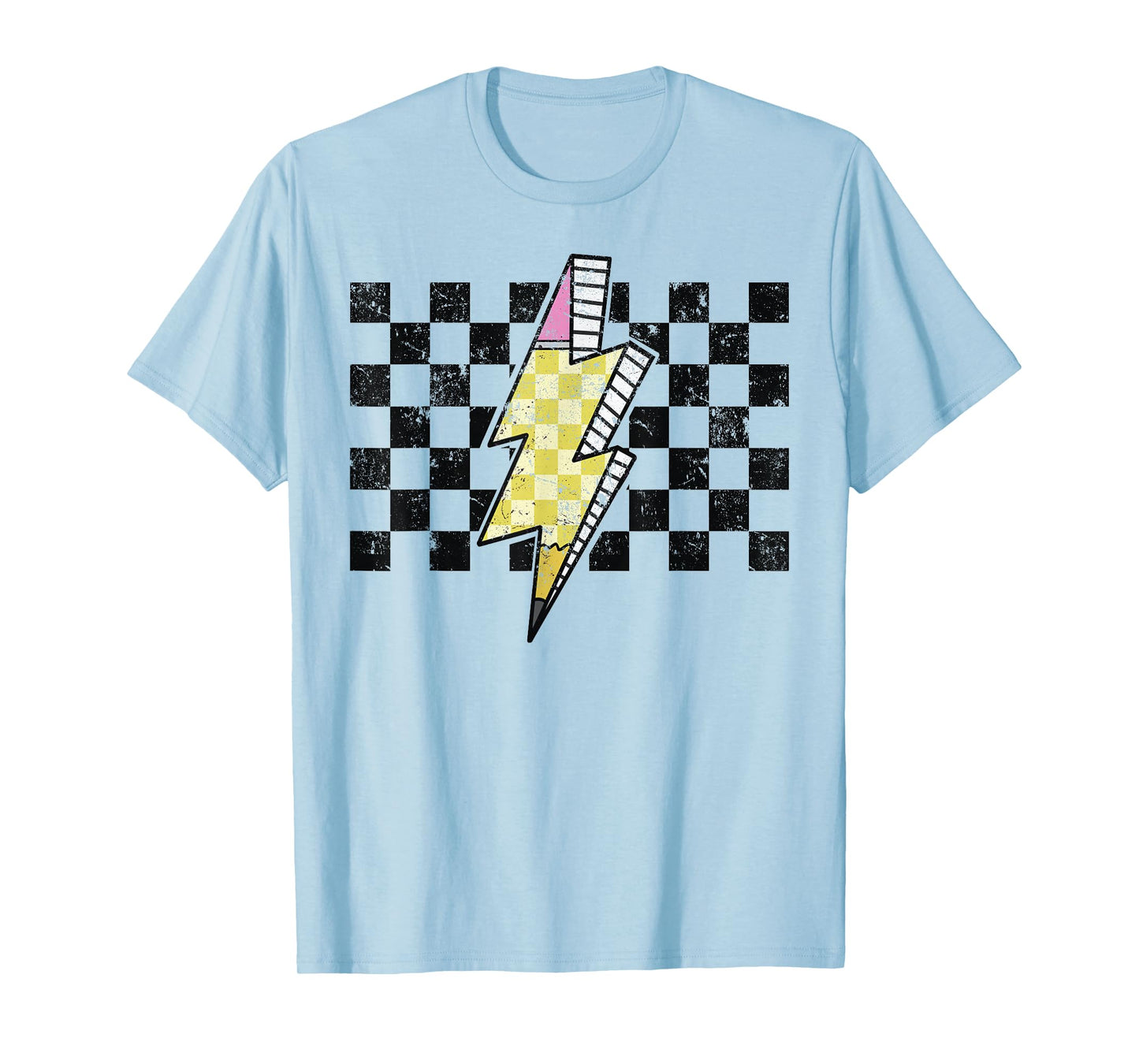 Retro Black And White Checkered Pattern Pencil T-Shirt