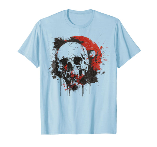 Skull Blood Red Moon Black Gothic Raven Grunge Graphic Art T-Shirt