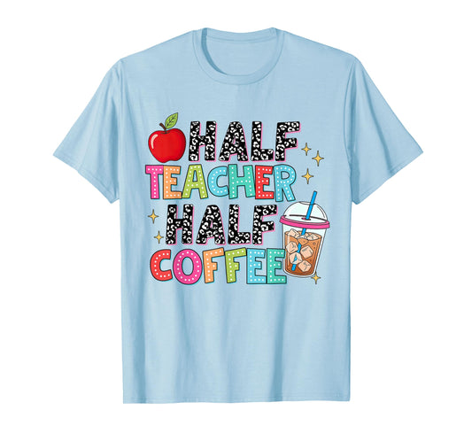 Half Coffee Half Teacher Life Teach Checkered Coffee Lover T-Shirt