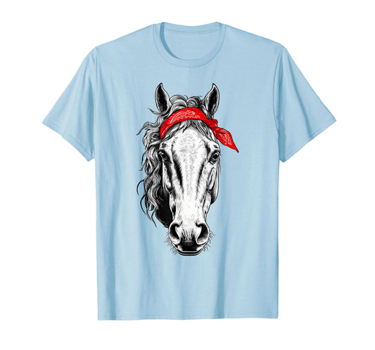 Girls Western Shirt Horse Graphic Red Bandana Tee T-Shirt