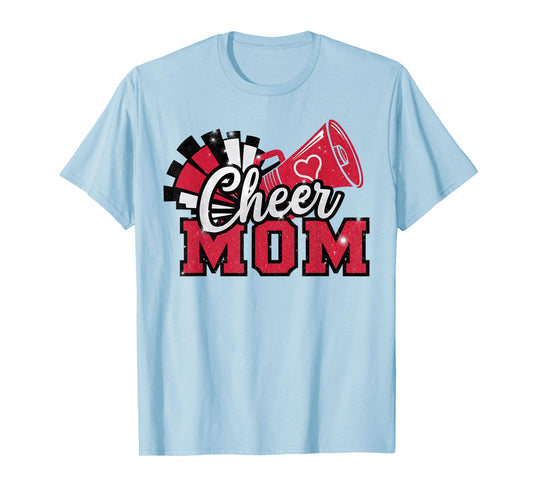 Cheer Mom Football Red Black Pom Leopard T-Shirt