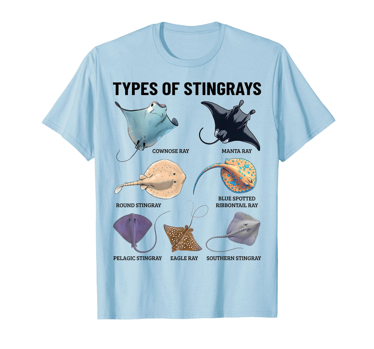 Types of Stingray Ocean Life Stingray Species Educational T-Shirt