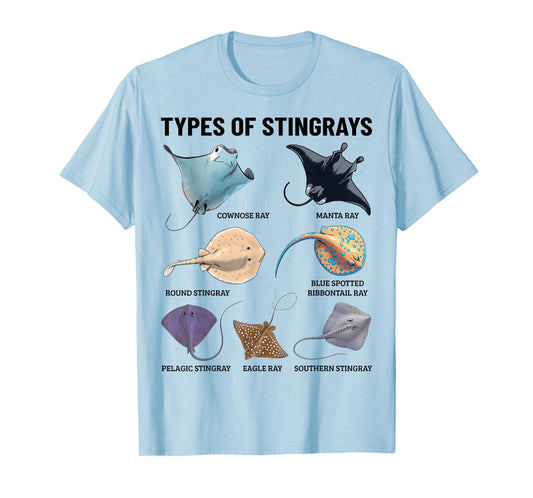Types of Stingray Ocean Life Stingray Species Educational T-Shirt