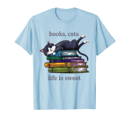 Funny Cats Books Lover Men Women T-Shirt