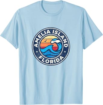 Amelia Island Florida FL Vintage Nautical Waves Design T-Shirt