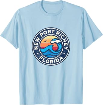 New Port Richey Florida FL Vintage Nautical Waves Design T-Shirt