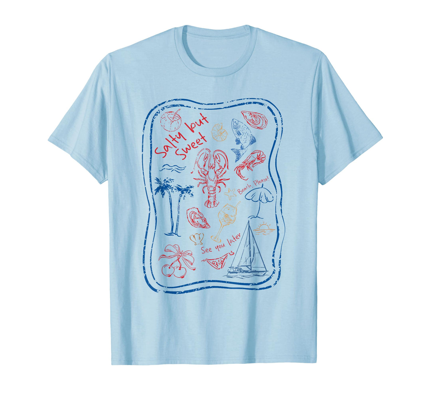 Salty But Sweet Retro Ocean Wildlife Red Lobster Beach Vibes T-Shirt