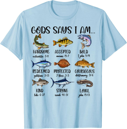 Kids God Says I Am Fishing Christian Boy Toddler Men Jesus T-Shirt