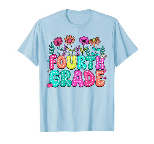 4th Grade Teacher Student Wildflower Back To School Floral T-Shirt for Men Women Kids