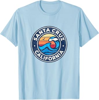 Santa Cruz California CA Vintage Nautical Waves Design T-Shirt