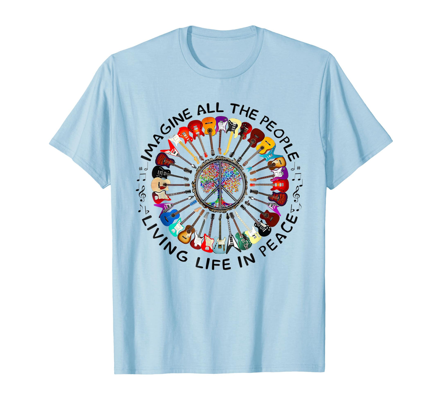 Imagine Music Peace and Music Guitar Circle Harmony T-Shirt