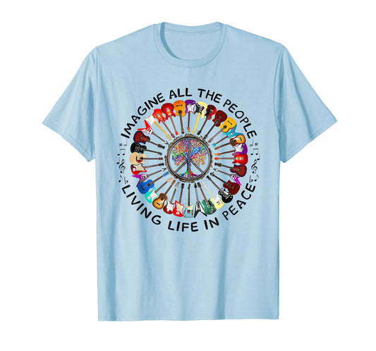 Imagine Music Peace and Music Guitar Circle Harmony T-Shirt