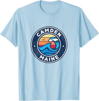 Camden Maine ME Vintage Nautical Waves Design T-Shirt