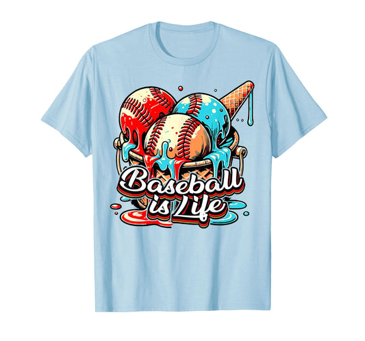 Baseball is Life Ice Cream Cone Drip Boys Youth Kids T-Shirt