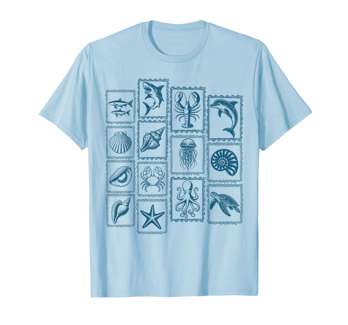 Ocean Wildlife Vintage Shark Turtle Octopus Dolphin Beach T-Shirt