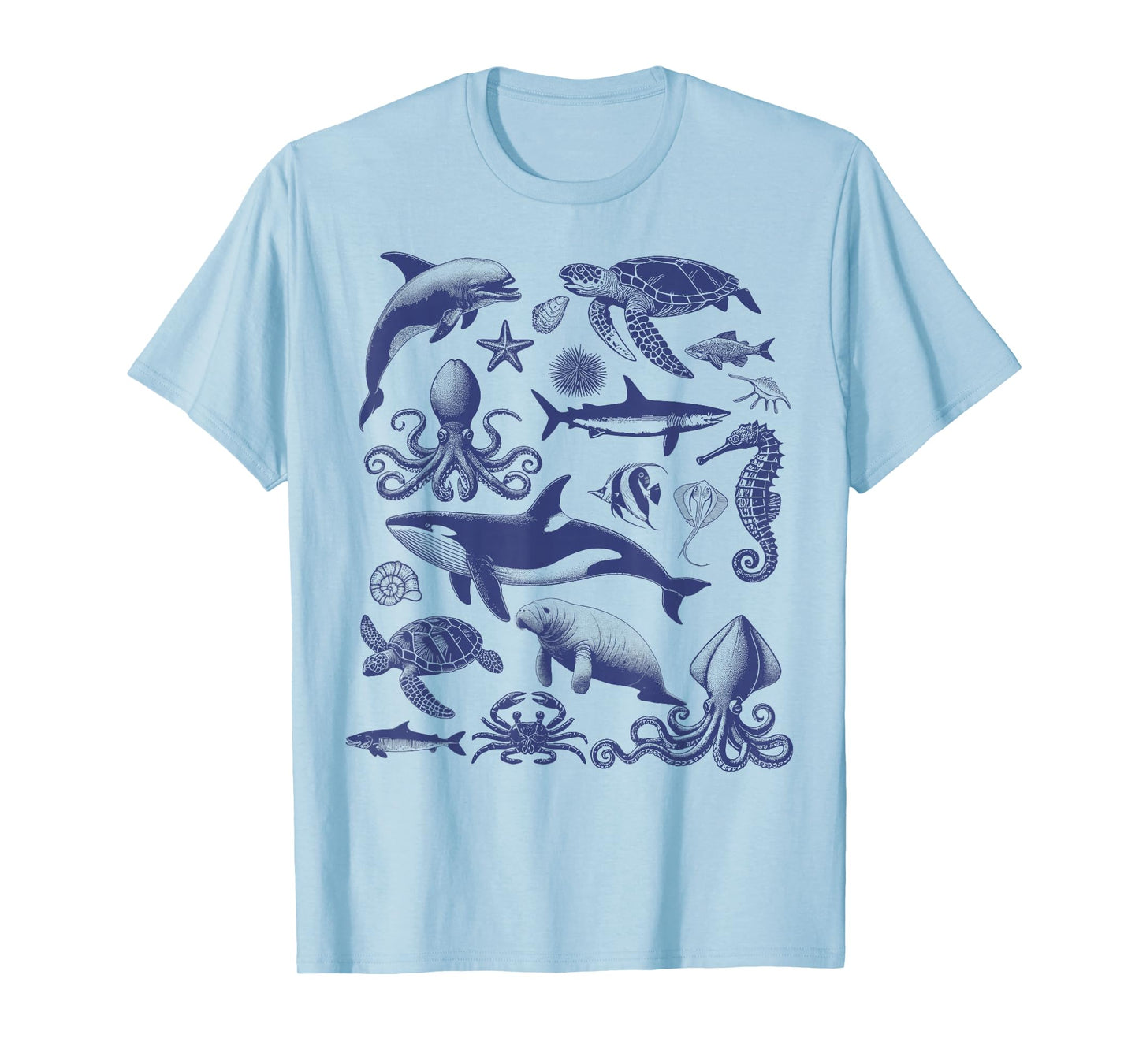 Ocean Wildlife Vintage Shark Turtle Octopus Graphic T-Shirt