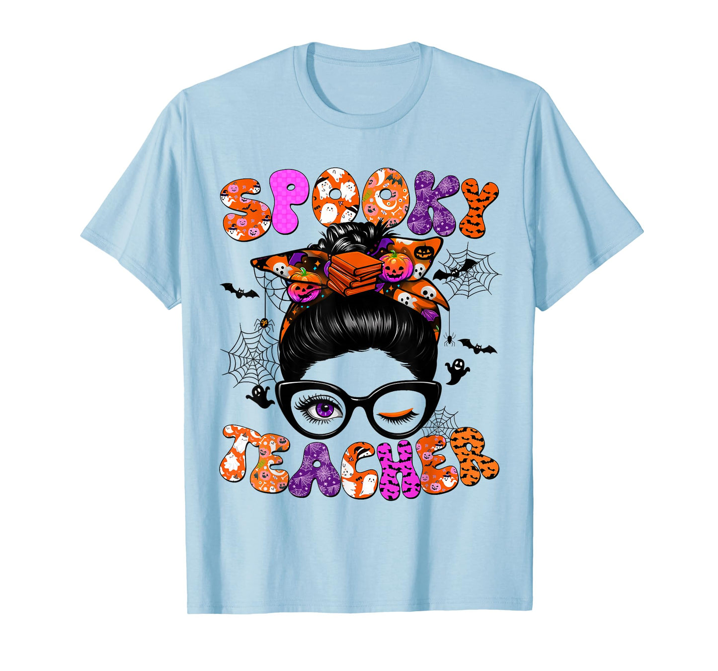 Spooky Teacher Messy Bun Coquette Halloween Costumes Women T-Shirt