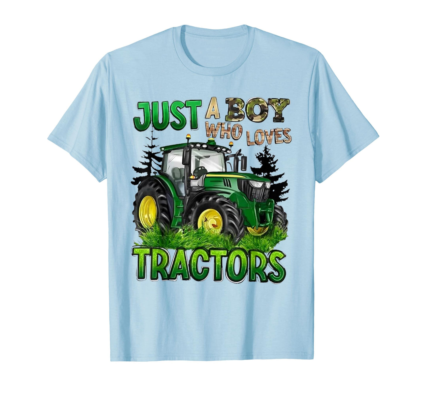 Just A Boy Who Loves Tractors Green Farm Tractor Trucks T-Shirt