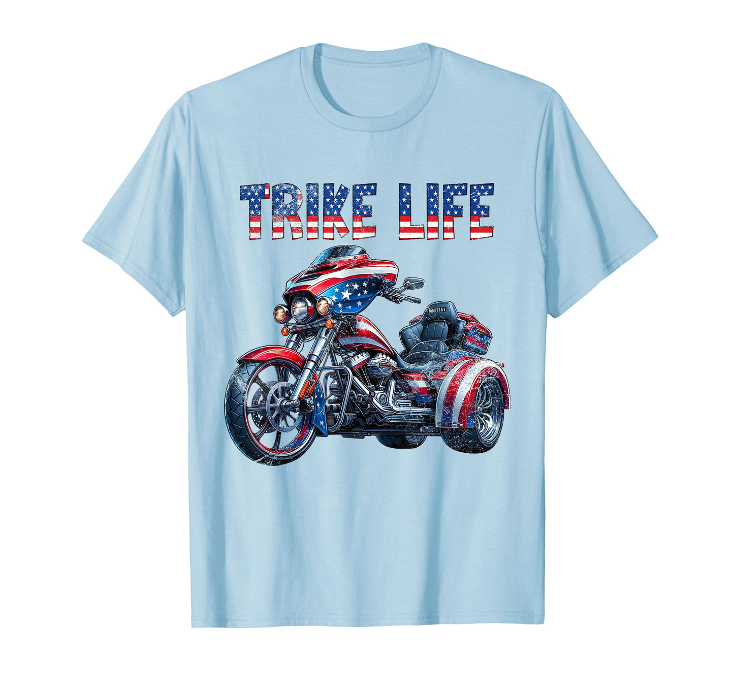 American USA Flag Motorcycle Trike Life Three Wheeler Trike T-Shirt