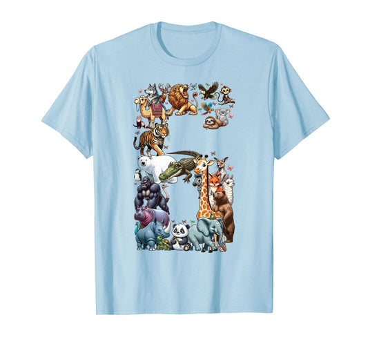 6th Birthday 6 Years Old Zoo Animals Wildlife Safari Jungle T-Shirt