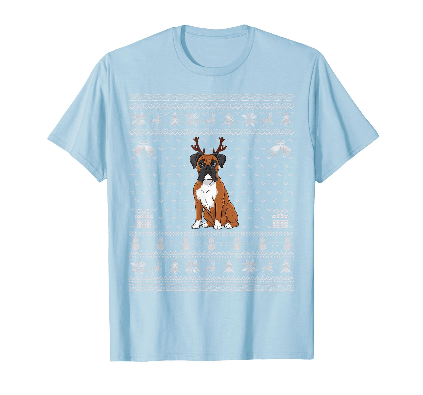 Ugly Xmas Sweater Style Boxer Dog Reindeer Christmas T-Shirt for Men Women Kids