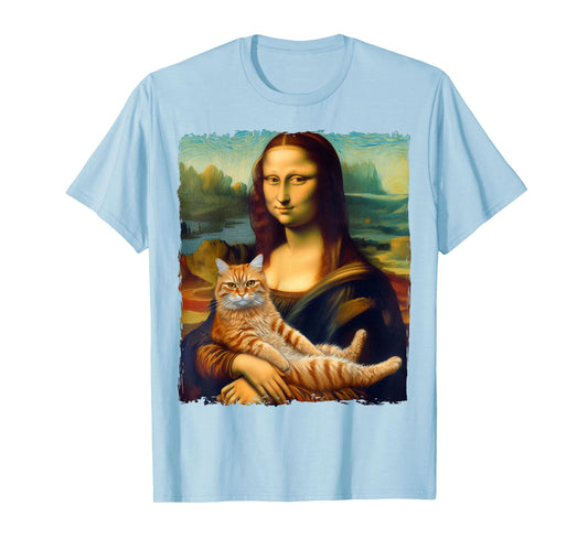 Mona Lisa Holding Cat Portrait Art Painting Kitty Cat Mom T-Shirt