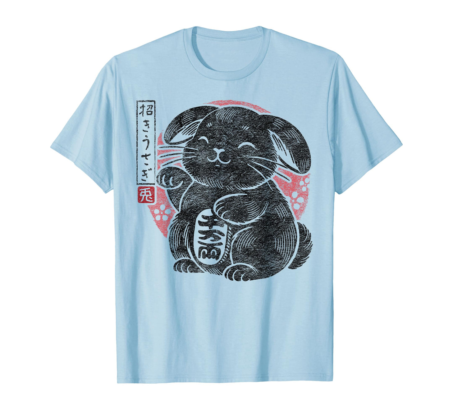 Lucky Bunny Holland Lop Rabbit Japanese Maneki Usagi Floral T-Shirt