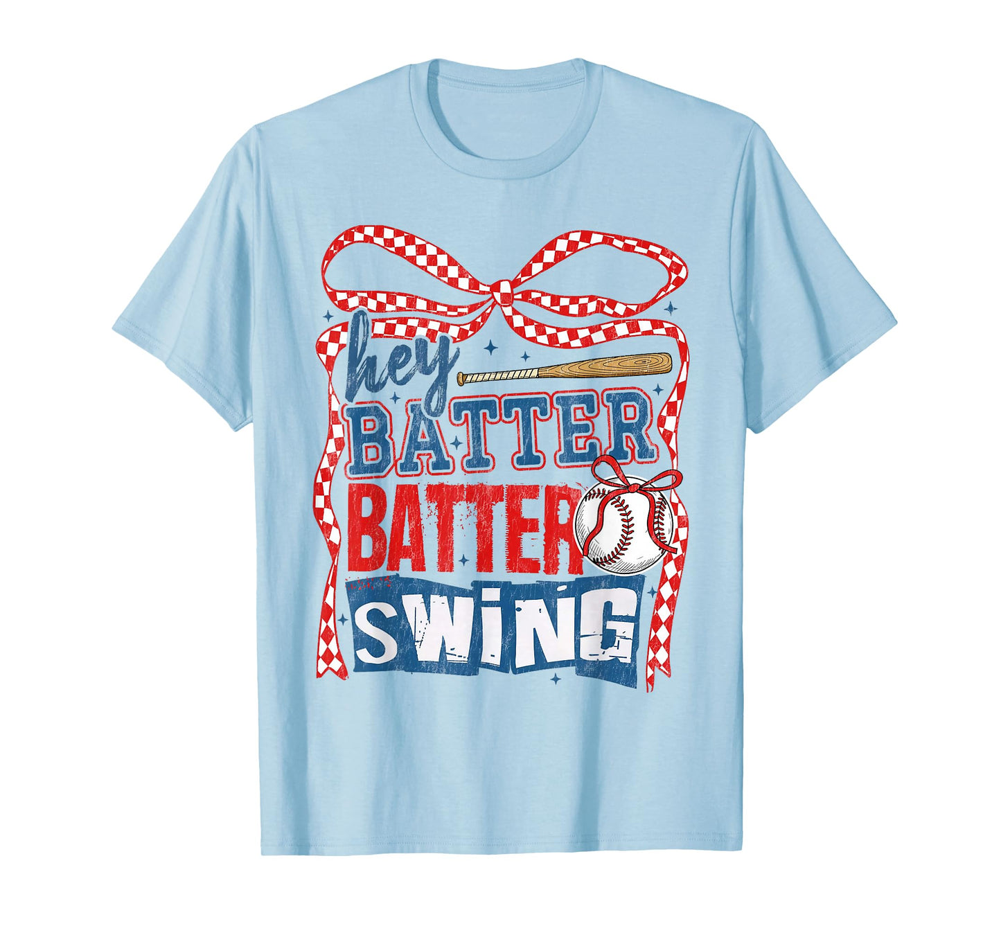 Hey Batter Batter Swing Coquette Bow Game Day Baseball Funny T-Shirt