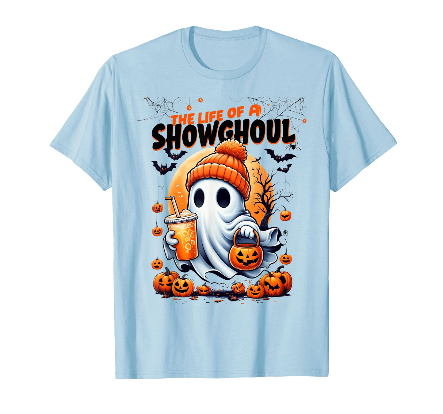 Showghoul Halloween Spirit with Pumpkins and Drink Design T-Shirt
