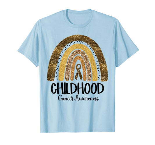 Childhood Cancer Awareness Gold Ribbon Rainbow Women Kids T-Shirt