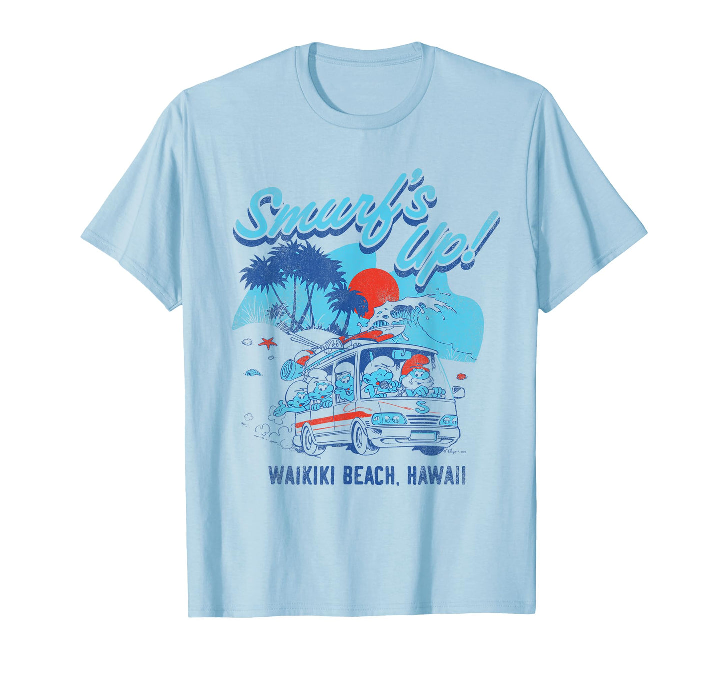 The Smurfs Smurf's Up Retro Waikiki Beach Van Travel Cartoon T-Shirt