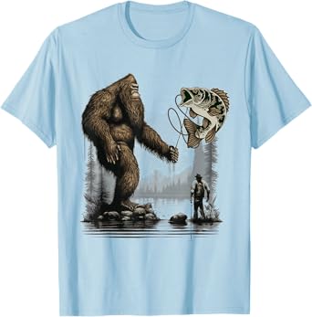 Bigfoot Fishing Funny Sasquatch Fish T-Shirt