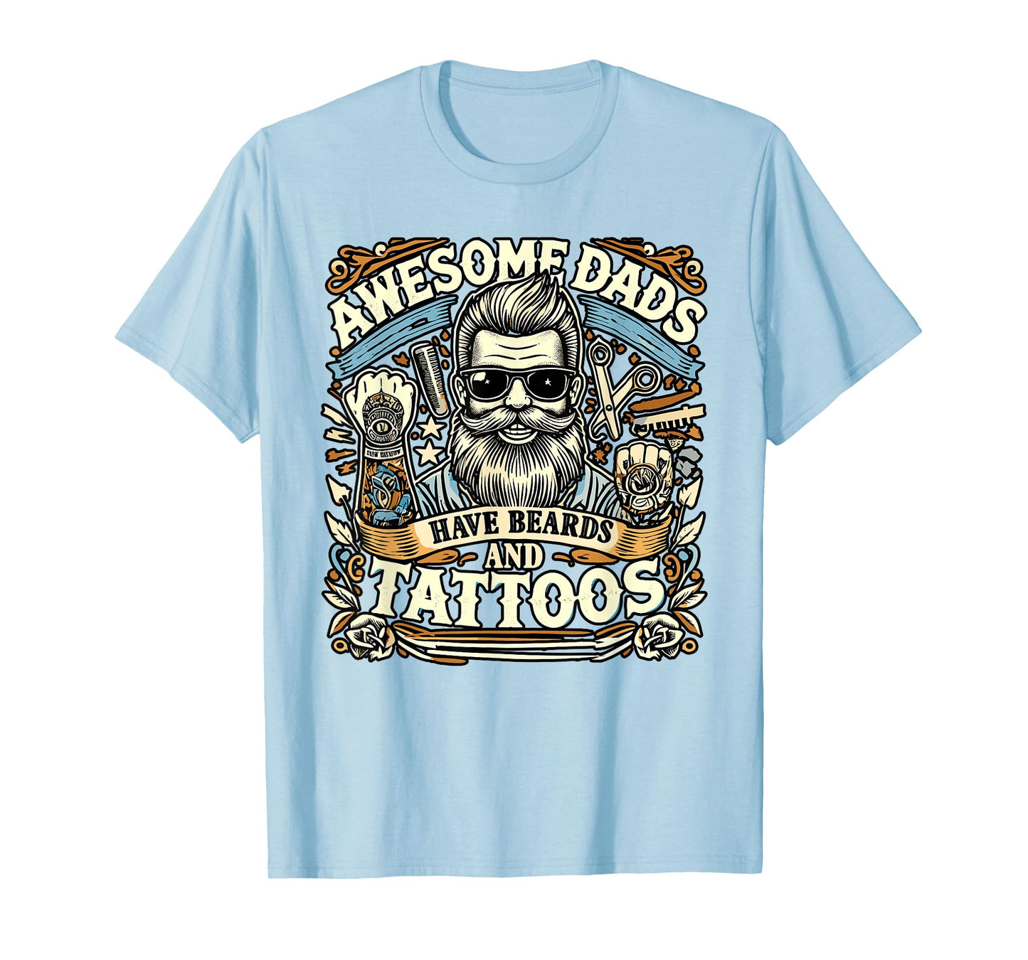 Awesome Dads Have Beards And Tattoos Bearded Inked Dad T-Shirt