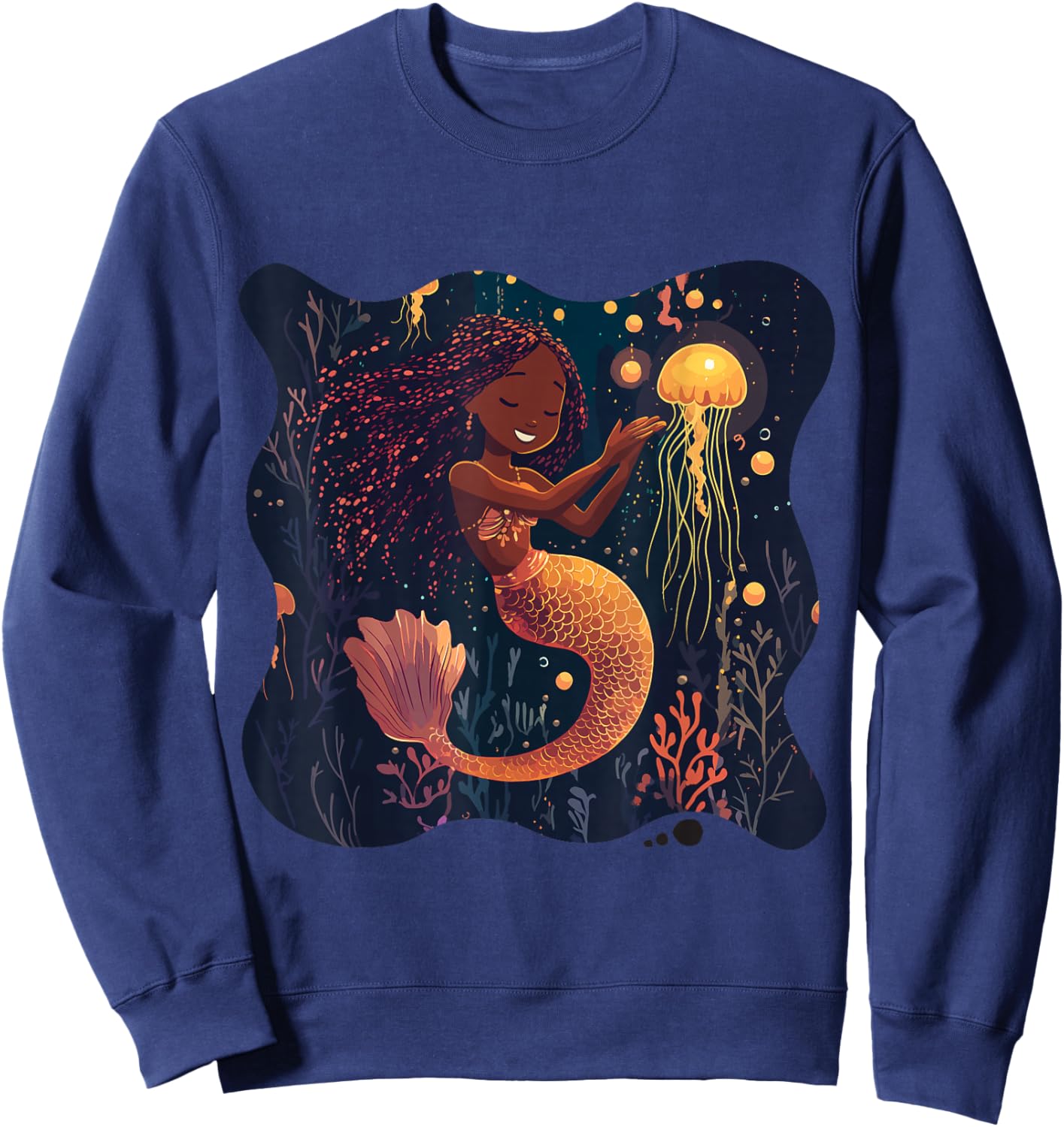 Black Mermaid Braids Girls Kids Toddler Women Birthday Gift T-Shirt Sweatshirt - Sweatshirt | Navy
