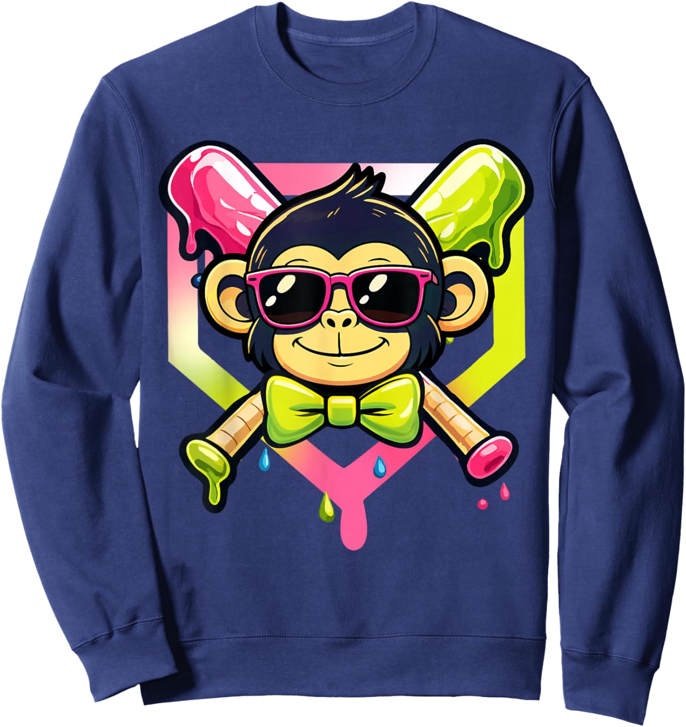 Cute Party Animals Baseball Funny Monkey Sunglasses T-Shirt - Sweatshirt | Navy